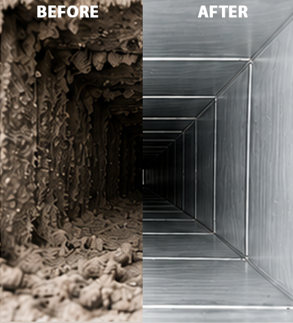 Professional duct cleaner before and after